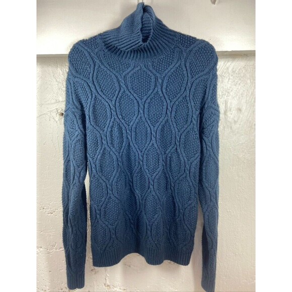 ASOS DESIGN WOMENS LARGE BLUE CABLE KNIT TURLE NECK SWEATER - Picture 3 of 3